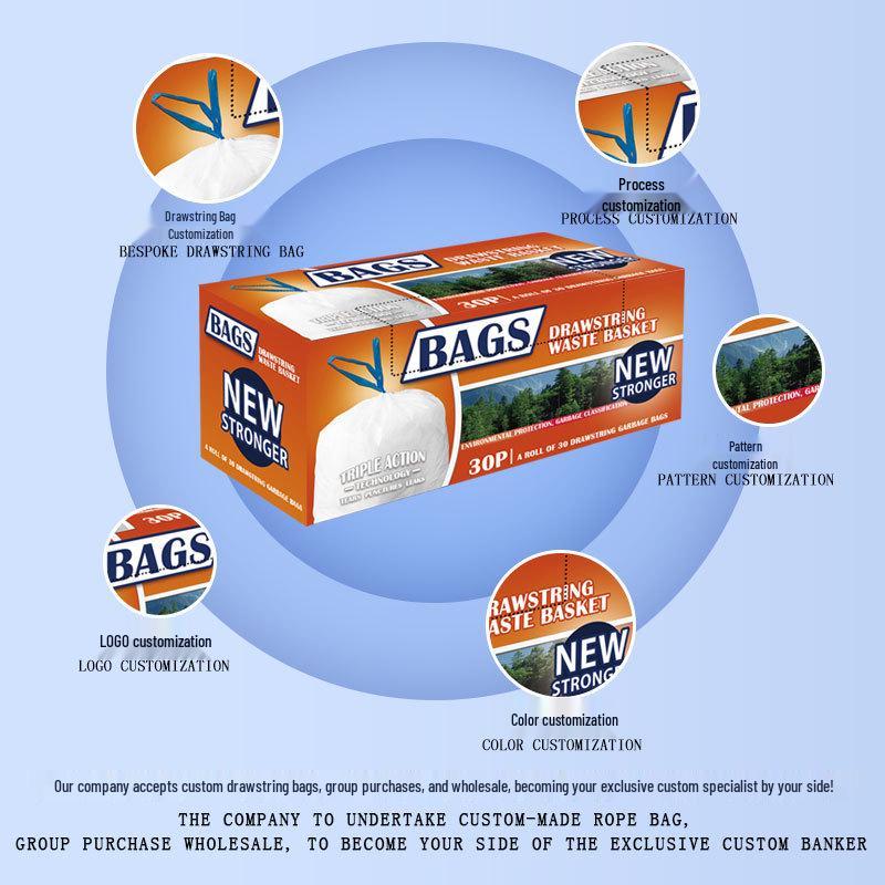 Large Thickened Automatic-Close Drawstring Garbage Bags for Household Use