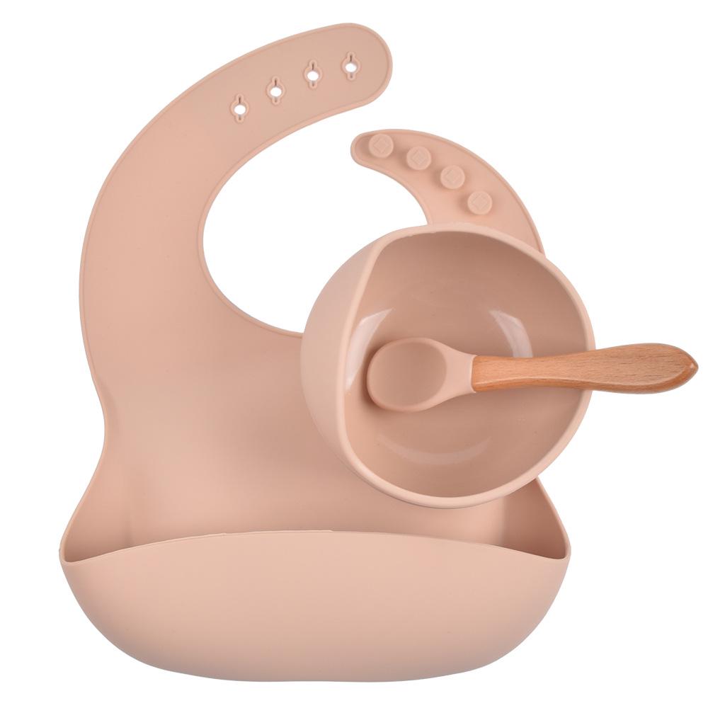 In Stock Silicone Baby Feeding Set: Bib, Suction Bowl, Spoon Bib