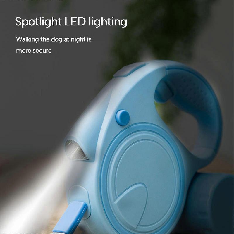 Retractable Dogs Walking Leash with Led Light, Poop Bag Holder Strong Tape One Button Locks & Release for Small Dogs  5M Red