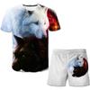Animal Men's Set 3D T-shirt Round Neck Short Sleeved Digital Printed Casual Beach Outfit Suit