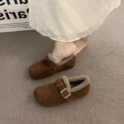Samt-Boken-Schuhe mit dicker Sohle für Damen-Oberbekleidung 2025 Herbst- und Winter-Neuheiten, einpedalige, hässlich-niedliche Abendwind-warme Doudou-Baumwollschuhe