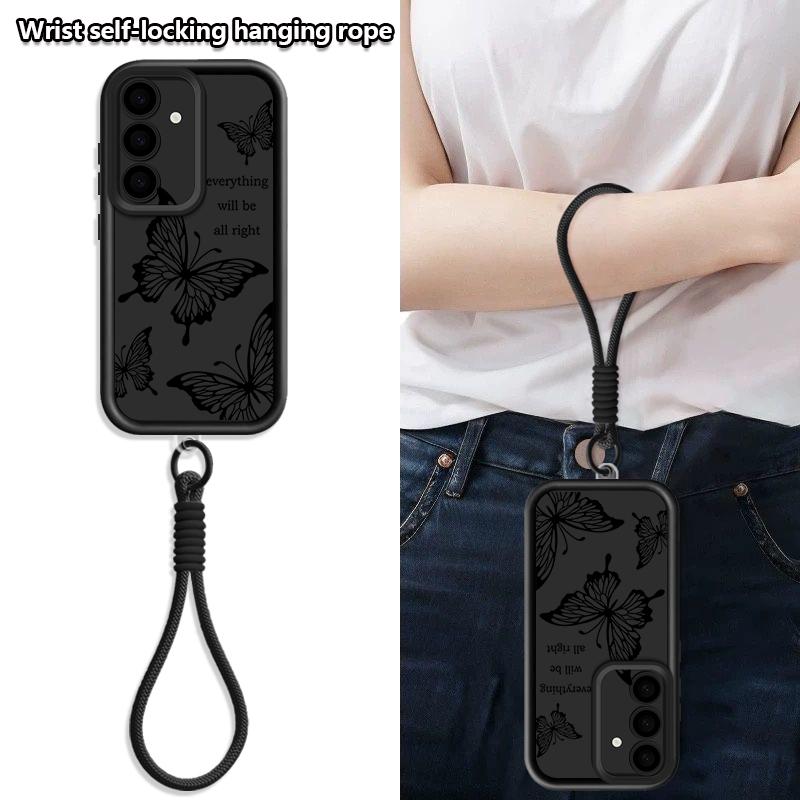 Dreamy Butterfly Patterned Lanyard Phone Case For Samsung Galaxy A37 A57 A56 A36 A26 A17 A16 A55 A54 A15 A53 Soft TPU Back Cover