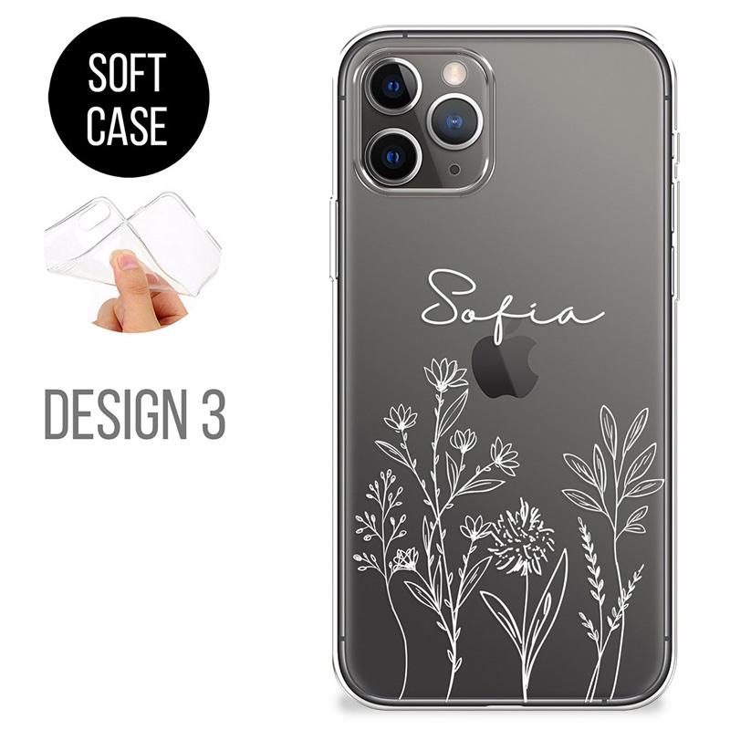 

Floral PERSONALISED phone case initials name soft Transparent cover for iphone 15 13 11 12 14 Pro Max mini SE 7 8 Plus X XS XR iPhone SE 2022