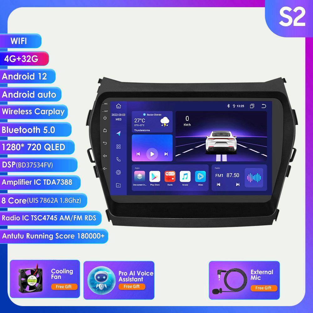 Carplay 4G-LTE 2 Din Android 12 Autorádio Multimediální video přehrávač pro Hyundai Santa Fe 3 2013-2017 IX45 Navigace GPS Stereo BT inteligentní obrazovka