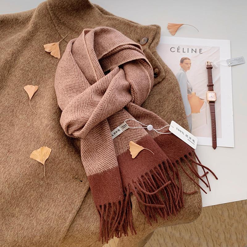 Maillard Color Scarf Women'S Wool100% Pure Wool Autumn And Winter Scarf Couple Simple Warm And Thickened