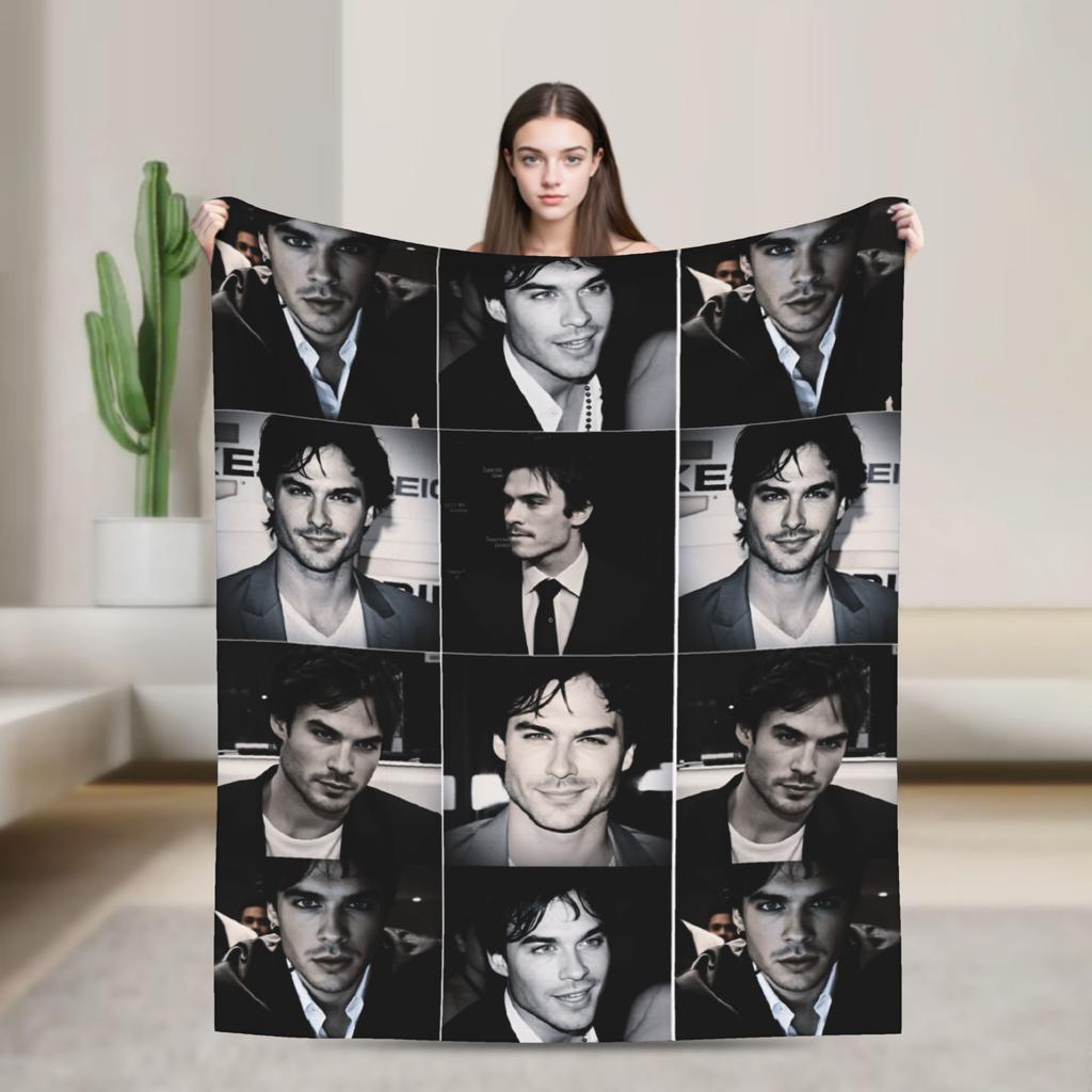 The Vampire Diaries Damon salvatore Blanket Super Warm Plush Bedding Throws For Home Decor Travel Office Flannel Bedspread Bed