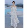 French Mermaid Ji Butterfly Jacquard Dress Lotus Leaf Edge Long Sleeve Light Luxury Dress