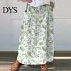 Women Summer Skirt Maxi Elastic Waist Flower Leaf Printed Casual Bohemia Style A-Line Loose Bubble Beach with Pockets A-line