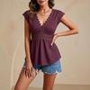 European & American Women's Lace Eyelet Embroidery Ruffle V-Neck Doll Top