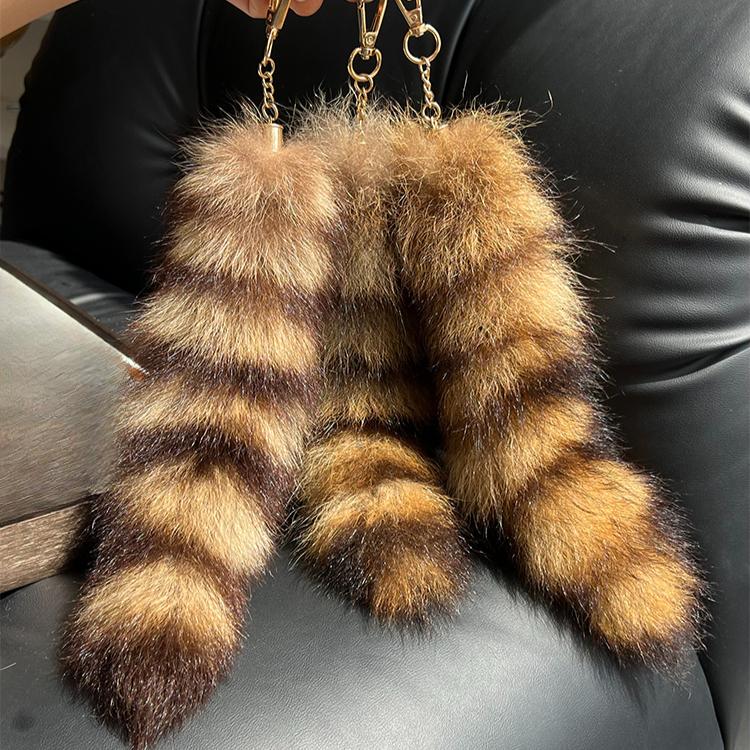 Raccoon Tail Fur Keychain Pendant Real Hair Plush Small Tail Pendant Schoolbag Backpack Bag Jewelry
