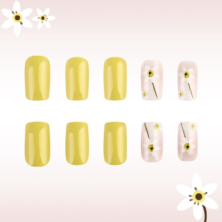 24 szt. Kwadratowe sztuczne paznokcie, naklejane paznokcie, sztuczne paznokcie, fałszywe paznokcie, klej na paznokcie ze wzorami kwiatowymi, francuskie końcówki paznokci