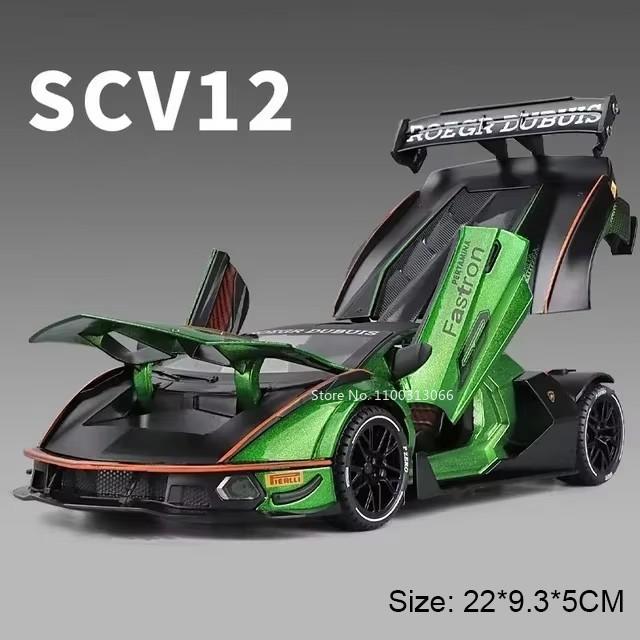 1:24 Revuelto SCV12 Cars Alloy Models Diecast Toys Street Car Light Music Rubber Tires Vehicles Model for Boys Festival Gifts