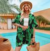 Summer Women's Printed Casual Vacation Style Cardigan And Shorts Set