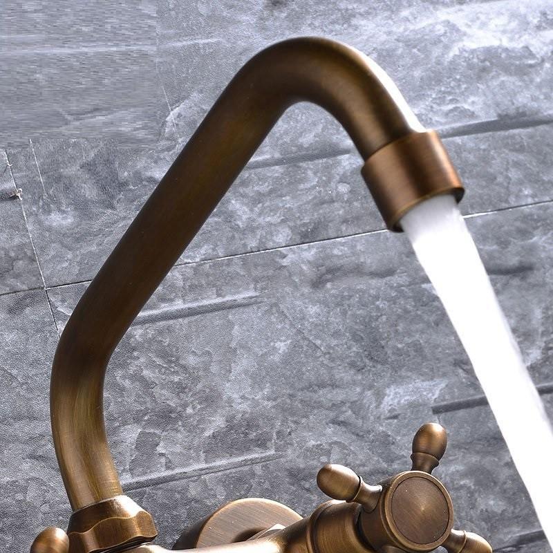 Antique Brass Wall Mounted Basin Faucets Bathroom Faucet Dual Handles Bathtub Hot Cold Water Mixer Tap