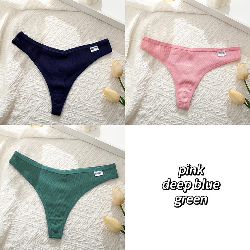 3PCS/Set Cotton Thong G-string T-back Panty Women's Underwear Sexy Panty Female Low Waist Underpants Thongs Solid Color Lingerie