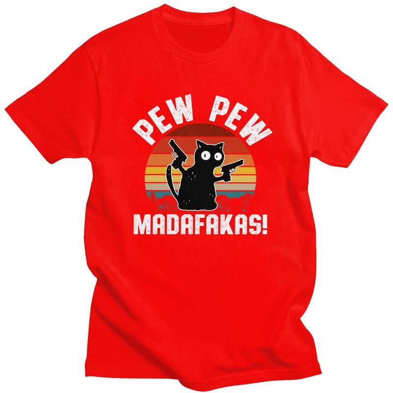 Custom Mens Retro Black Cat Pew Pew Madafakas T Shirt Short Sleeve Cotton Tshirt Tshirt Casual Tees Loose Fit Clothes