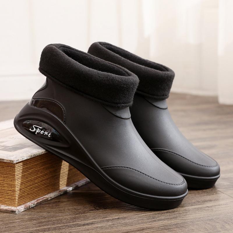 Fashion short rain shoes men's non-slip waterproof shoes kitchen rubber shoes new construction site wear-resistant water boots velvet warm