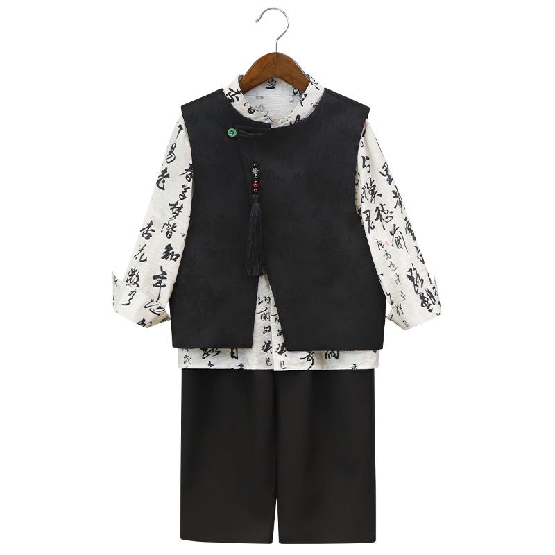 Boys' Chinese-Style Hanfu Set: Tang Suit Vest for Summer Performance
