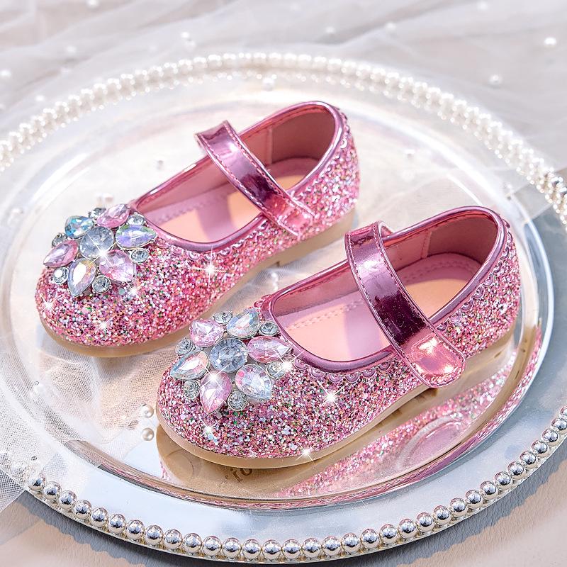 2025 Autumn Girls' Round Toe Rhinestone Princess Dance Shoes with Soft Sole