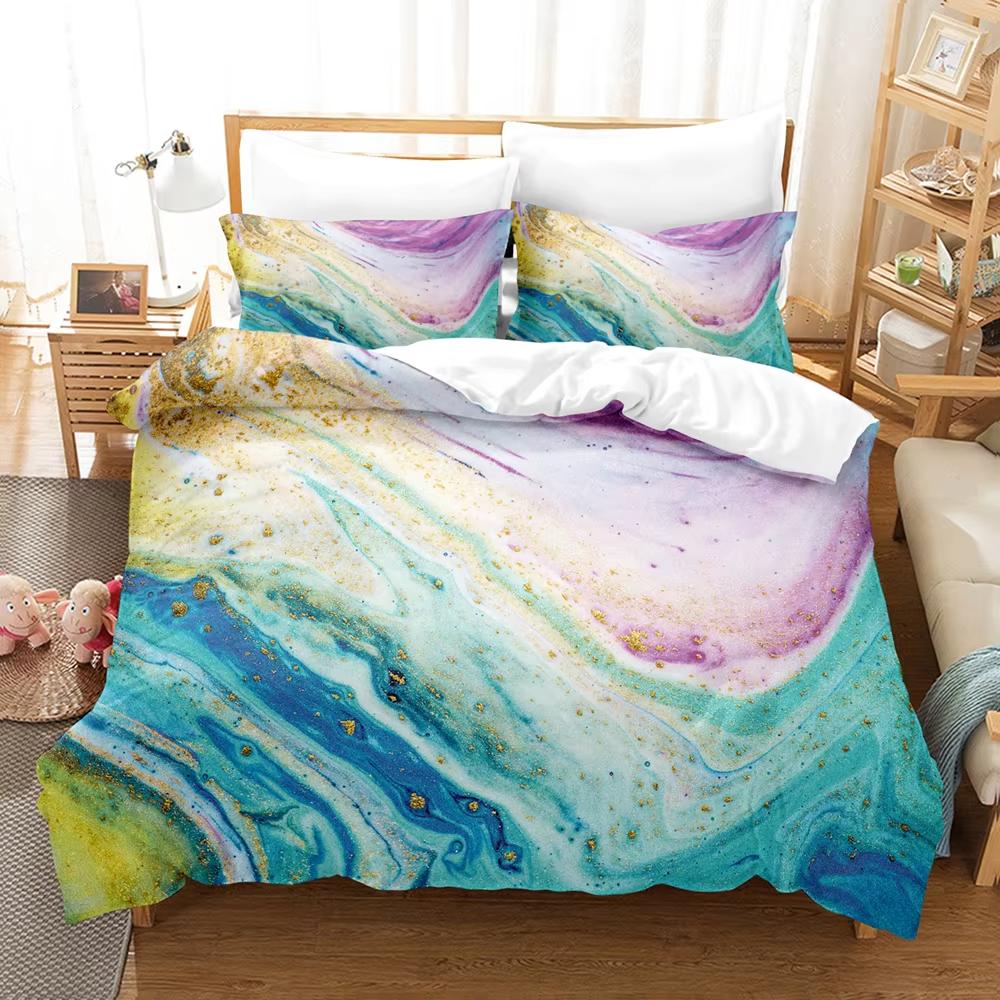 3D Cool Personality Pattern Duvet Cover Set Queen Size Double Bed Modern Marble Stripe Pattern Bedding Set For Kids Adults 3 Pcs