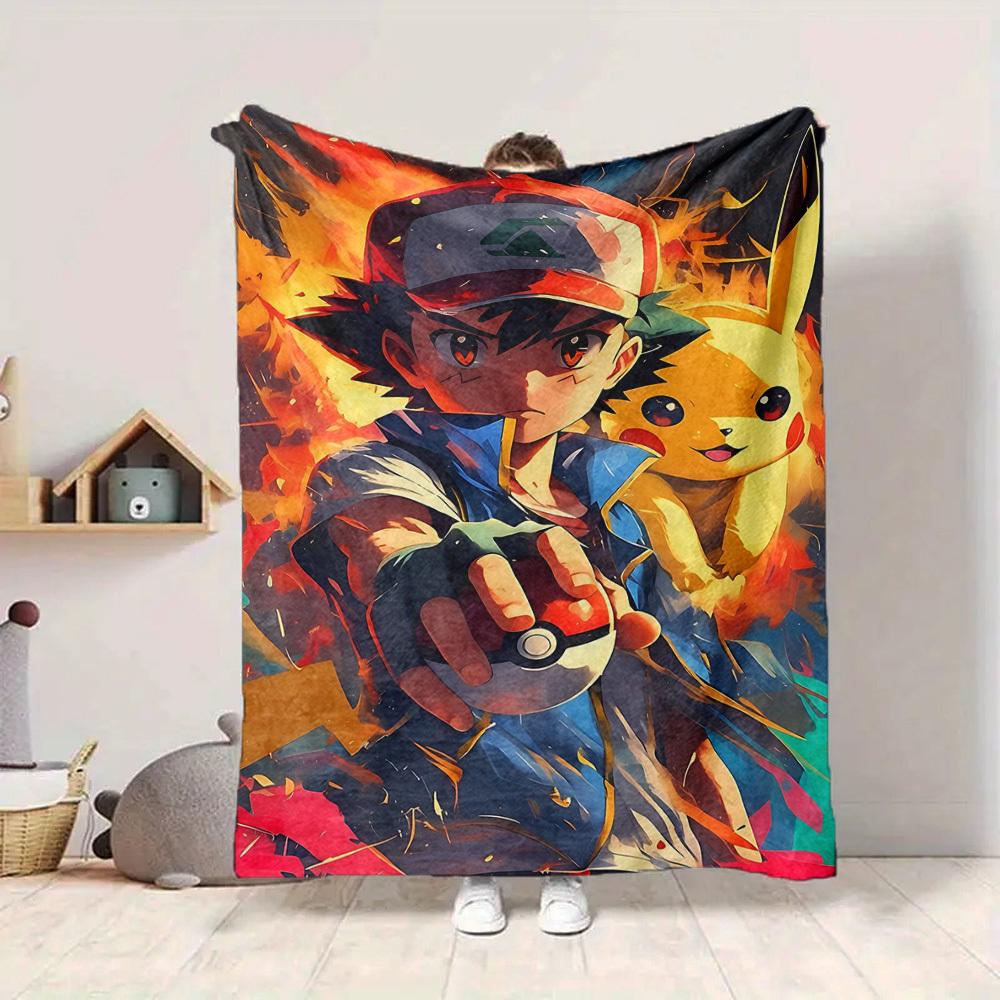 1pc Pokemon Trainer Pikachu Soft Skin-Friendly Flannel Blanket with Digital Printing, Various Sizes Available for Family, Friends, Birthday