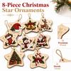8-Piece Wooden Star Christmas Ornament Set, Vintage Wood Hanging Tags for Christmas Tree and Holiday Decor