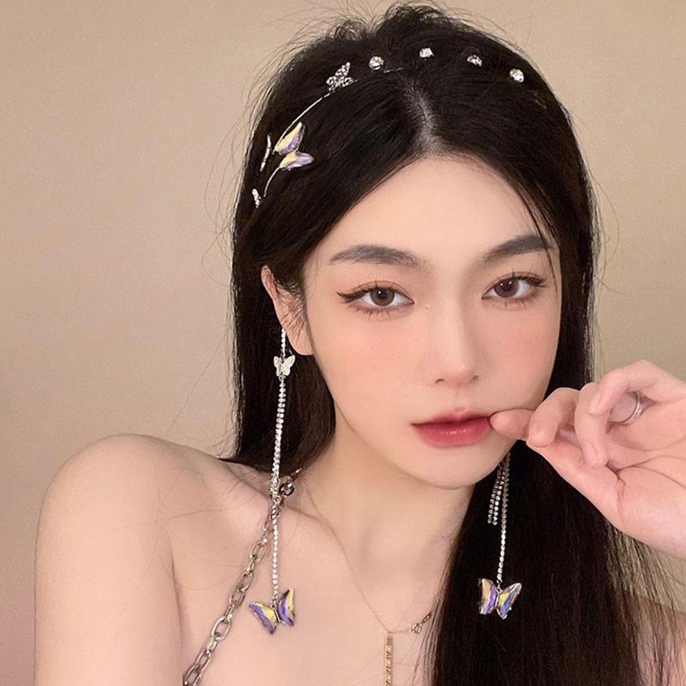 New Tassel Butterfly Hair Accessories Crystal Pearl Headband Headdress Butterfly Headband Woman Hair Hoop For Girl's Headband