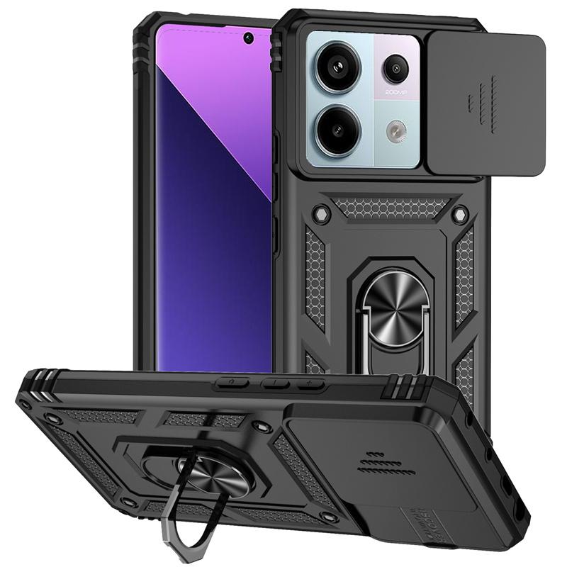 For Xiaomi Poco X6 5G Case Slide Camera Lens Protect Phone Case For PocoX6 Poko Little X6 X 6 6X Magnetic Ring Holder Back Cover