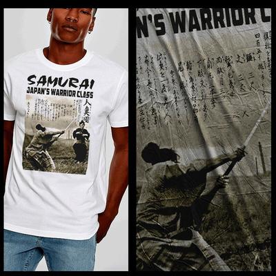 Samurai T-shirt Japanese Warrior Katana Bushido Japan Ronin Shogun XL White