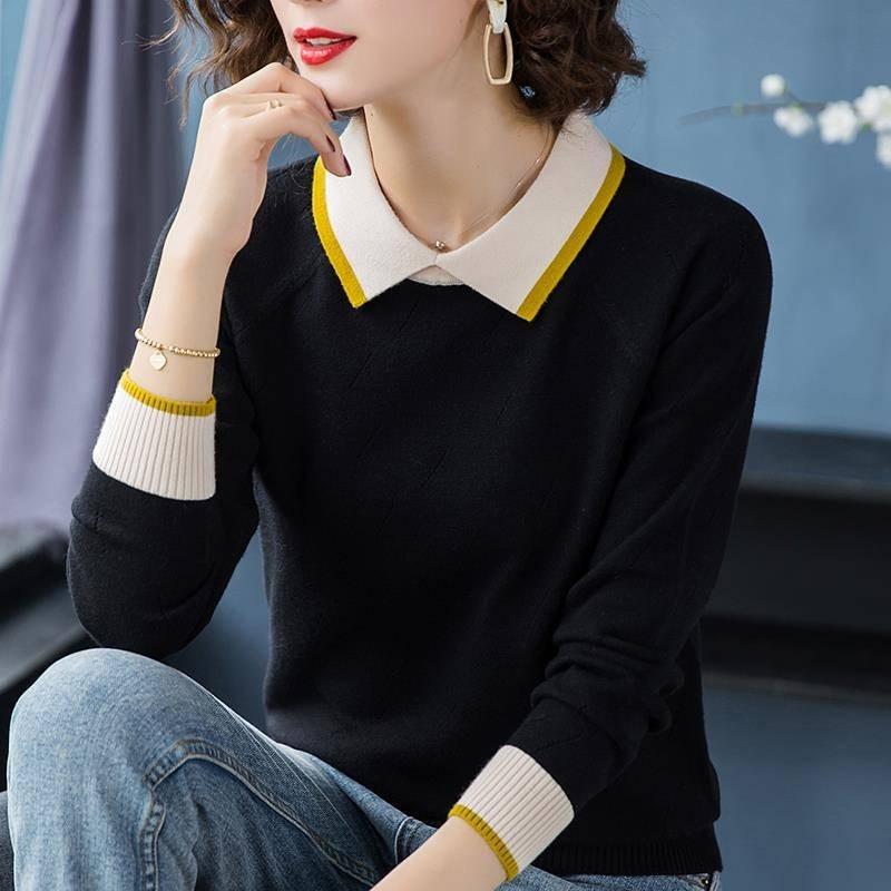 Women's Fashion Knitwear Large Size Sweater Long Sleeve Loose Fit Doll Collar Pullover Sweater Knit Outwear