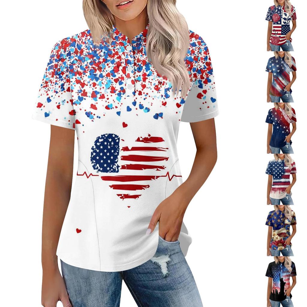 Women's Casual Polo Shirt Short Sleeve Loose Fit Button Up Top with Butterfly and Rose Print Suitable for Everyday Wear