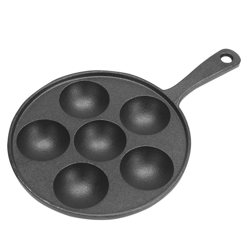 Cast Iron Six-Hole Takoyaki Pan with Handle, Non-Coated, Multifunctional Non-Stick Griddle