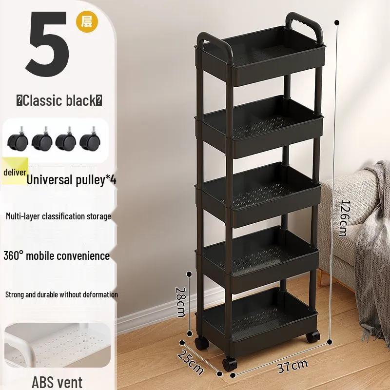 Compact Multi-Layer Movable Storage Rack for Snacks and Bathroom Essentials