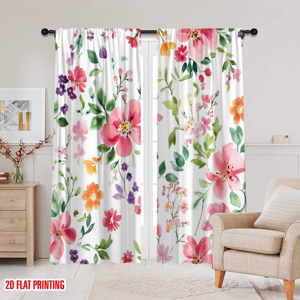 2pcs,2D Plane Printing Light Filtering Curtains Floral Symphony(1) 100% Polyester (without Rod) All Seasons Use for Bedroom,