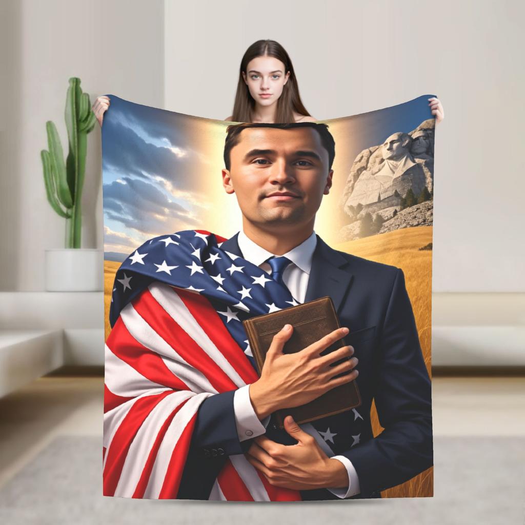 Charlie Kirk Angel Advocate Funny Flannel Blanket High Quality Material Unique Home Accent All Season Use Soft Comfortable Warm