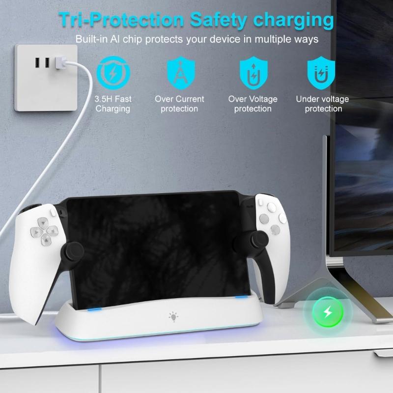 Charging Dock Station Fast Charger Holder Tabletop Charging Base for Console Charger Stand with Adjustable Light