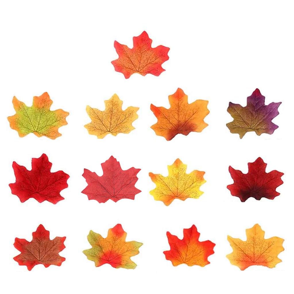 Set of 100 Artificial Maple Leaf Decorations Simulation Silk Fabric Maple Leaf for Home Wedding and Festive Displays