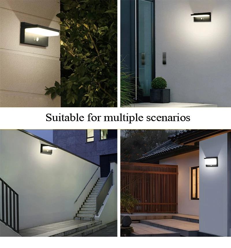 Solar Motion Sensor Lamp Outdoor LED Wall Lights IPX5 Waterproof Courtyard Lighting for Yard Garden Fence Exterior Wall Porch