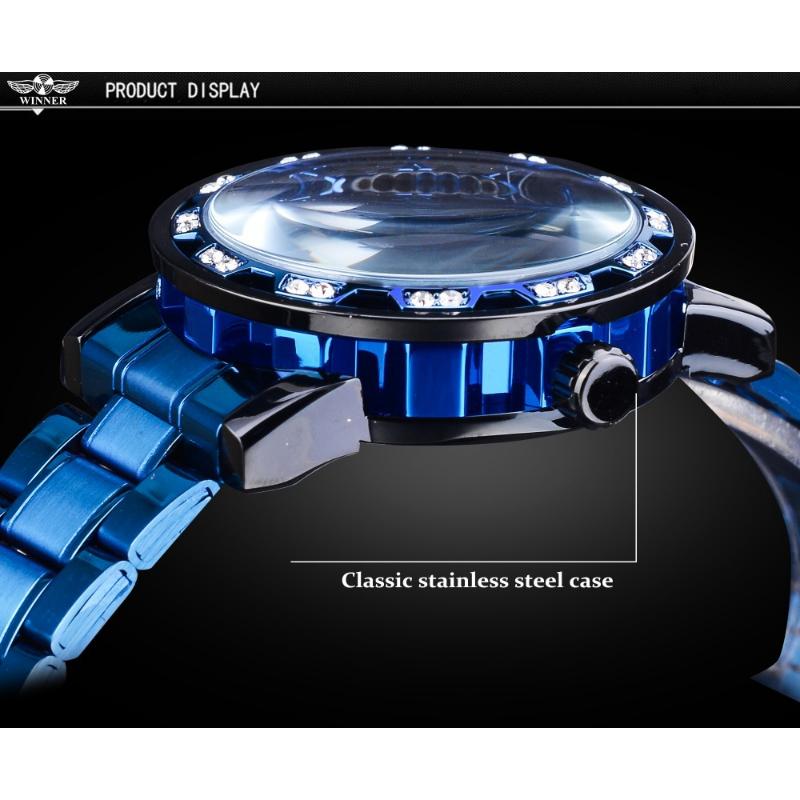 Forsining Montres Mode Homme Casual Classique Pop Ajouré Strass Montre Mécanique Manuelle