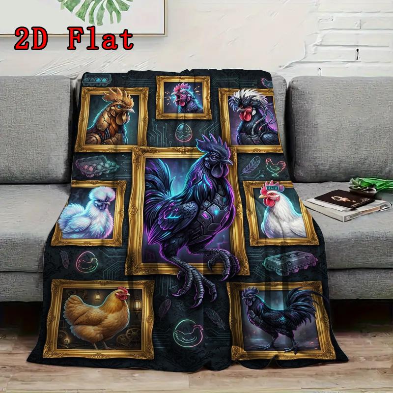 Cybernetic Rooster Gallery 2D Flat Pattern Flannel Blanket, High Quality All Seasons, Home Decor, Warmth and Comfort, Perfect for Christmas Gifts.