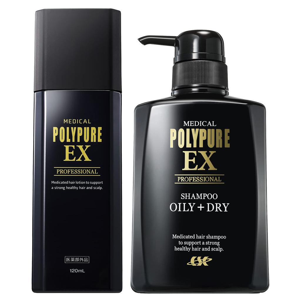 Polypure EX Shampoo Set Hair Growth Tonic Medicated Scalp Shampoo Quasi-drug (Medicated 120ml, 350ml)