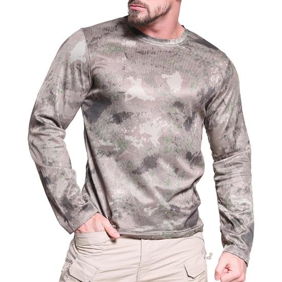Männer Outdoor Top Langarm O Hals Camouflage Print Blatt Muster Weiche Elastische Schnell Trocknend Pullover Slim Fit Training Sport T-shirt