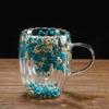 Double-Walled Glass Mug with Dried Flowers 250/350ml Heat Resistant Handle Coffee Cup for Hot Drinks Unique Artistic Glassware