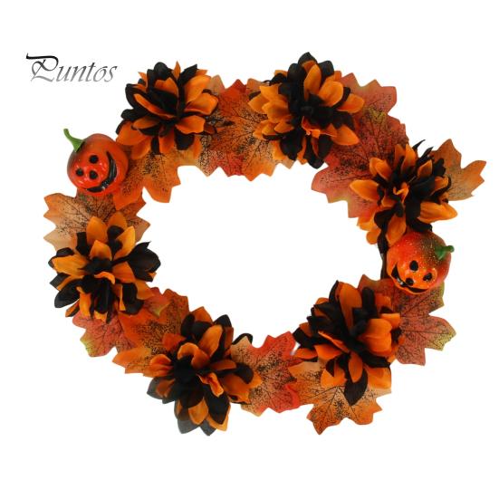 Gotisches Totenkopf-Ornament Halloween-Kranz für Haustür, Künstlicher Herbst-Ahornblatt-Rosen-Kürbis Vollkranz, Herbsternte Hängende Danksagung