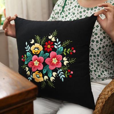 DIY bestickte Kissen Home Dekoration bunte Fäden Blumenmuster Kissenbezug
