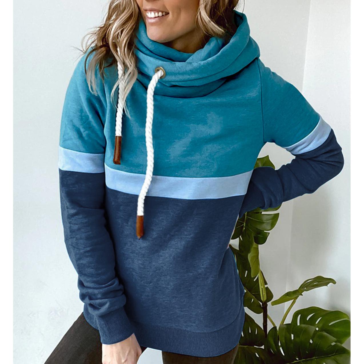 Зимняя осенняя женская модная толстовка с капюшоном с цветными блоками, свободная толстовка с капюшоном на шнуровке S