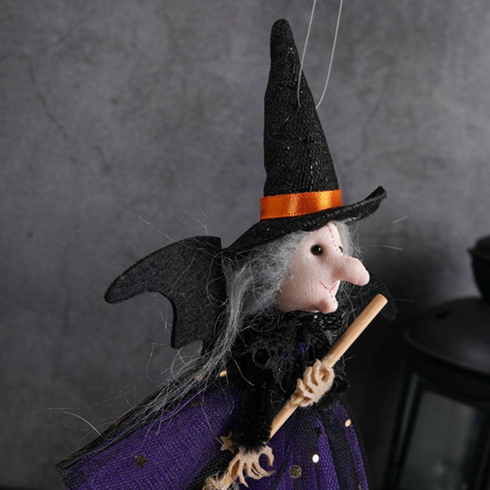 Realistic Halloween Witch Pendant Holding Broom Halloween Pendant Decor Witch Doll Party