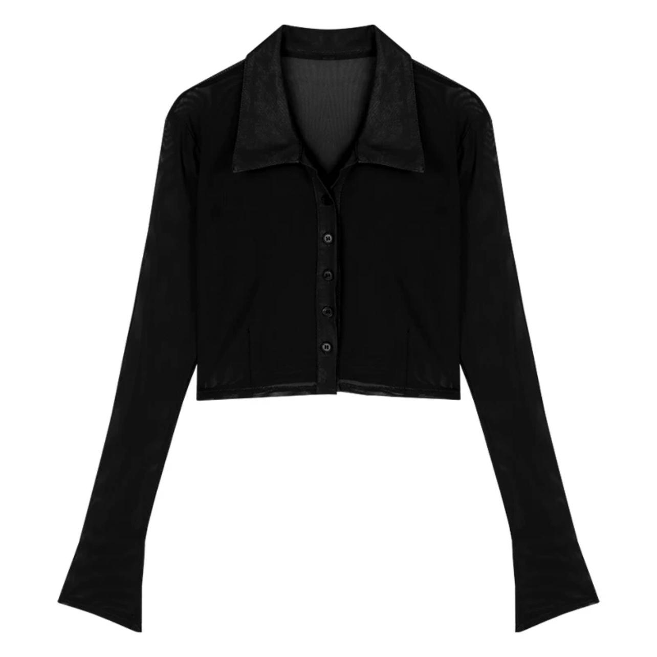 

2KWEIRD Винтажный уличный стиль Кроп-блузки Женские Однотонные Сексуальные Прозрачные Сетчатые Топы Женские С Длинным Рукавом Приталенная Рубашка M