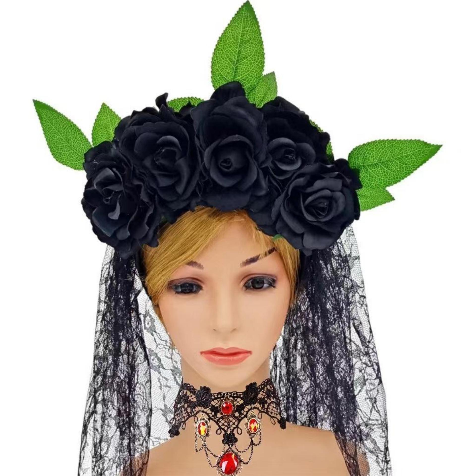 

Хэллоуин Ободок Венок Имитация Розы Цветок Ободок Кружевная Фата Свадебная Вечеринка Ободок Ободок