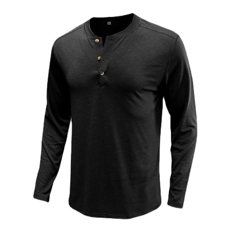 Autumn and Winter Classic Solid Round Neck Button Long Sleeve Men's T-Shirt